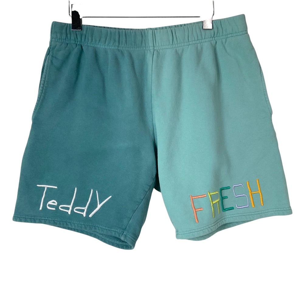 Teddy Fresh Teal Mint Colorblock Sweat Shorts M Elastic Waist Mid Rise Pockets